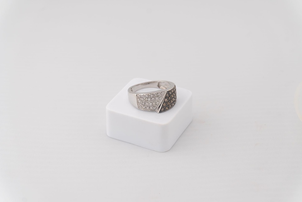 [AN-00012] Anillo oro blanco con diamantes ahumados y blancos